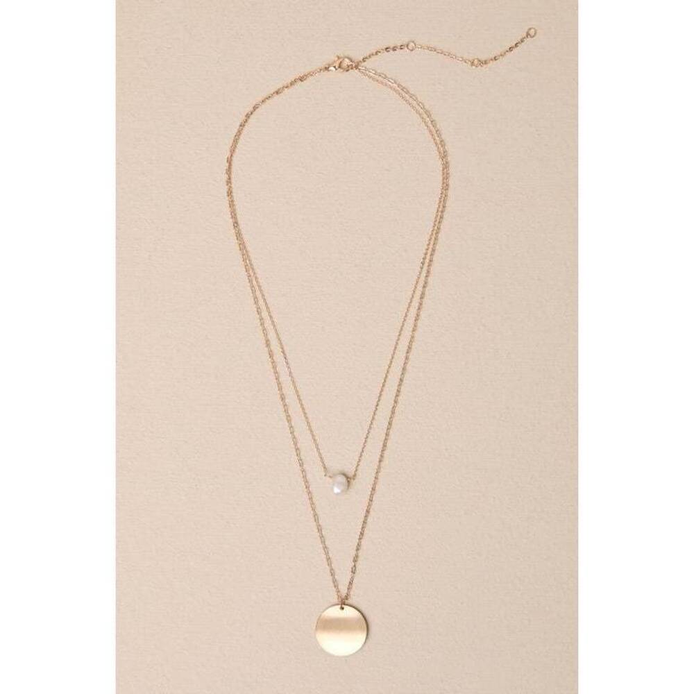 Lulus Effortlessly Ravishing Gold Pearl Pendant Layered Necklace - Size One Size